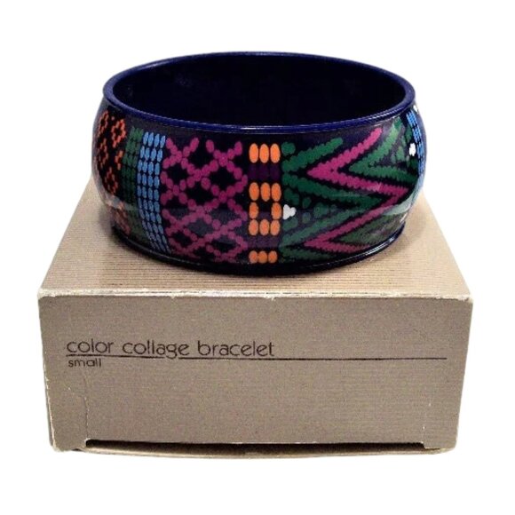 Avon Blue Collage Bangle Bracelet Vintage 1988 Small - Picture 3 of 5